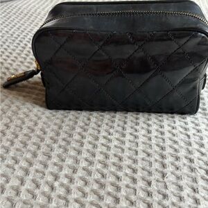 CHANEL Black Quilted Leather Cosmetic Case with Gold Zipper